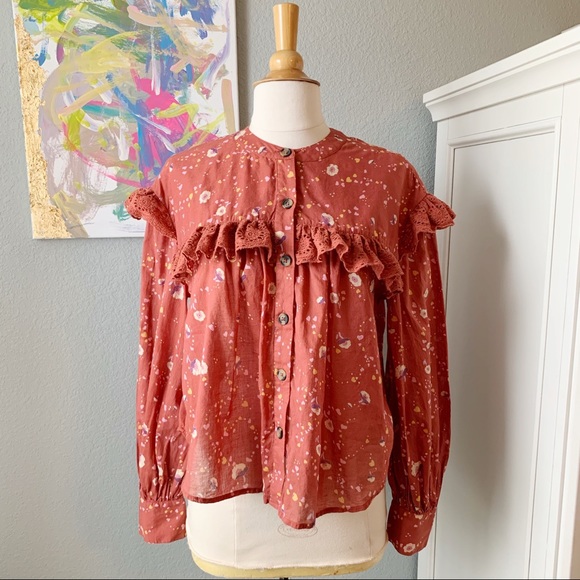 Free People Country Floral Button Up with Lace